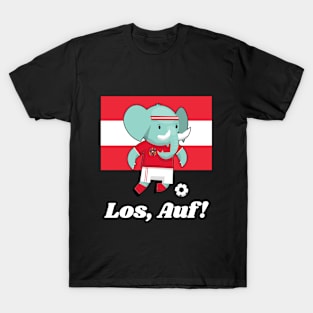 ⚽ Austria Football, Cute Elephant Kicks Ball, Los Auf! Team Spirit T-Shirt